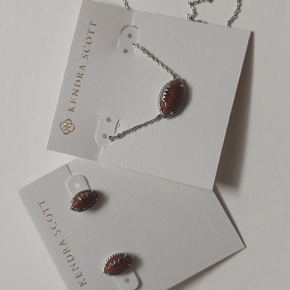 Kendra Scott Football Gold Short Pendant Necklace  and Earrings - Picture 4 of 5